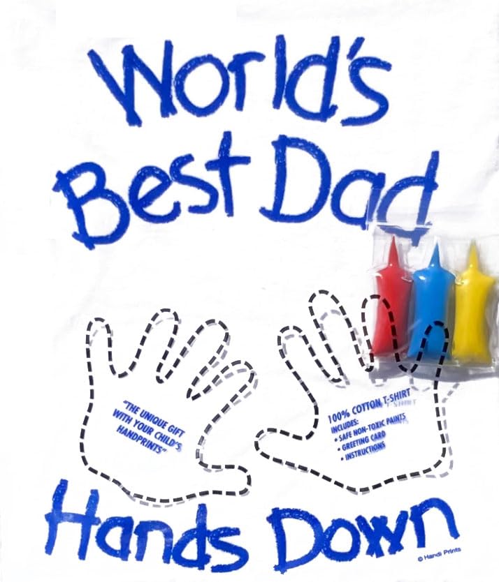 HandiPrints World's Best Dad T-Shirt with Paint - Hand Prints for Family (X-Large, White)