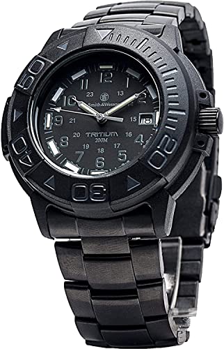 Smith & Wesson Men's Watch, Tactical Tough Military Watch, Swiss Tritium, 20ATM Black Dial, Stainless Steel Caseback, Diver Watch, Metal and Rubber Straps, 42mm, Christmas Gift (Black)