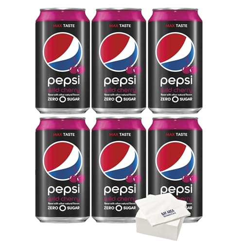 Pepsi 12oz. cans (pack of 6) with Bay Area Marketplace Napkins (Zero Sugar Wild Cherry)