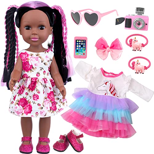 ZNTWEI 14.5' Handmade Braid Hair Black Doll & Accessories - African American Reborn Toy for Kids Aged 2-7 Years