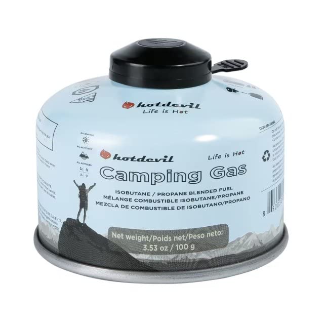 Hotdevil Camping Stove Fuel Butane Propane Blend Isobutane Fuel Canister Camping Fuel Gas Canister Light-Weight Compact Camping Fuel Suitable for All Seasons Efficient and High Output 100 Gram 3.53oz