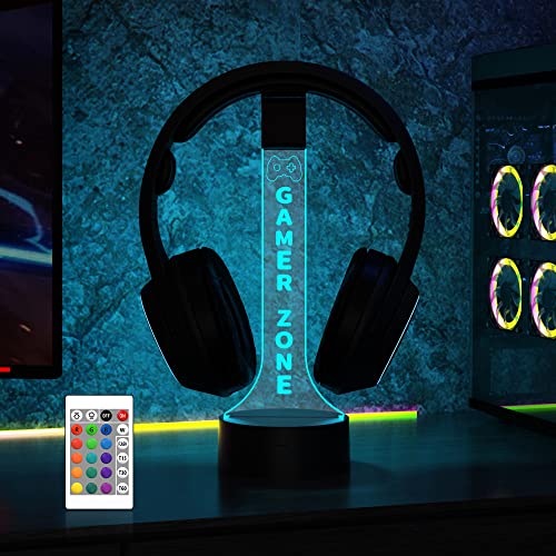 YuanDian Light up Headphone Stand for Desk, Gaming Headset Holder RGB with 16 Color Lights for Game Room Decor, Cool Gamer Gifts for Men Boyfriend (Gamer Zone)