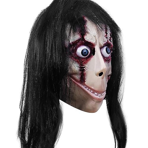 FatPnut Halloween Mask with Long Hari, Horror Devil Mask Scary Latex Female Mask for Creepy Cosplay Party Costume Props Decoration (Type b)