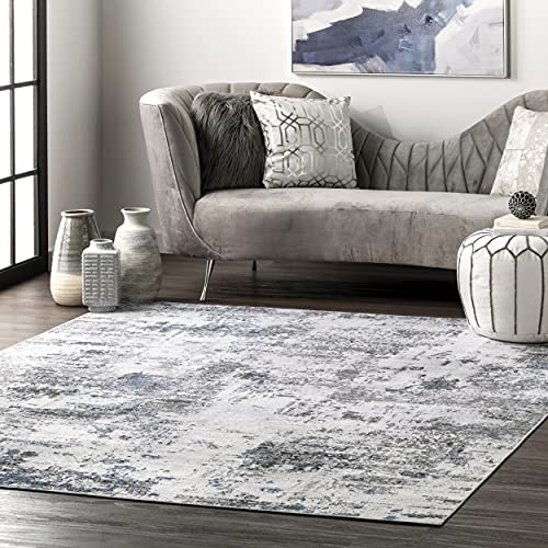 nuLOOM Dali Abstract Machine Washable Ultra Thin Area Rug, 4x6, Grey