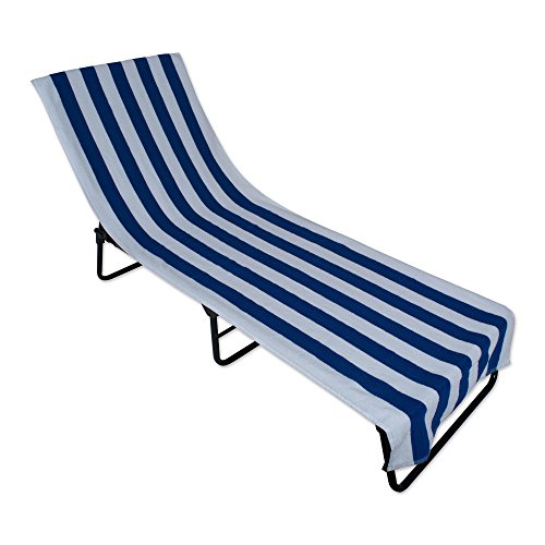 DII Stripe Beach Lounge Chair Towel with Fitted Top Pocket, 26x82, Blue
