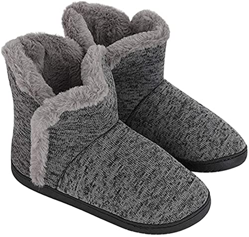 GREUS Womens Mens Indoor Slippers Ankle Boots Winter Cozy Warm Wool Plush Knitted House Slippers Snow Booties Memory Foam Non-Slip Soft Rubber Sole Bedroom Slippers Shoes