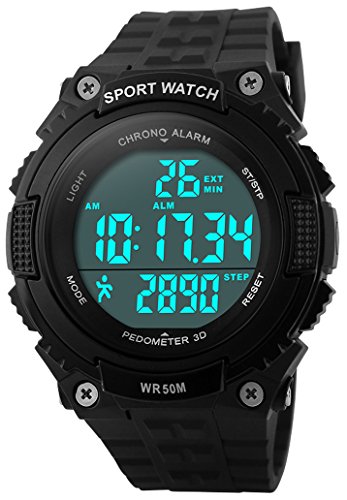 Fanmis Unisex Pedometer Military Tactical Sports Watch Multifunctional 50M Waterproof Digital Outdoor Chronograph with LED