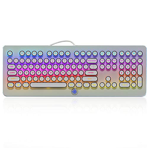MK9 RGB Mechanical Keyboard RGB Retro Gaming Keyboard-Blue Switch-LED Backlit - Silver-Plating 108 Key Round Keycaps Anti-Ghosting Mechanical Illuminated Keyboard for PC Gaming and MAC (White)