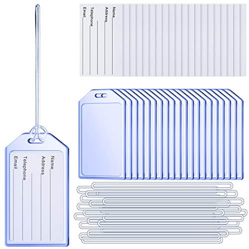 20 Pack Clear Luggage Tags with Loops Heavy Duty PVC Case Tags Suitcases Identification ID Card with Business Card Insert Window