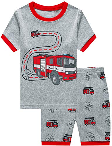 Little Boys Pajamas Shorts Set for Toddler Clothes 100% Cotton Fire Truck Sleepwear Short Sleeve 2 Piece Pjs Sets Kids Summer Clothes Sets Jammies Shirts Size 3T