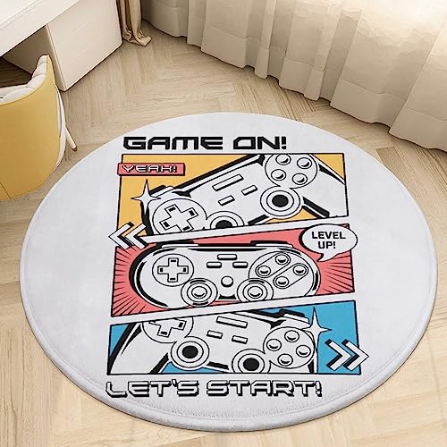 HoaMoya Retro Joysticks Gamepad Round Area Rug Circle Rug Carpet Large Circular Rugs Non-Slip Mat for Kitchen Living Room Bedroom Decoration 90 * 90cm