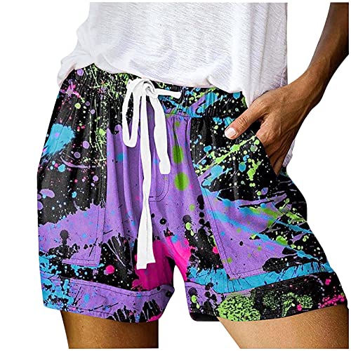 Ayolanni Subscriptions on My Account Summer Beach Shorts for Women Drawstring Elastic Tropical Print Lightweight Casual Shorts with Pockets Shorts for Beach Women