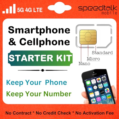 SpeedTalk Mobile Universal SIM Card Starter Kit for 5G 4G LTE iOS Android Smart Phones | Talk Text Data | Triple Cut 3 in 1 Simcard - Standard Micro Nano | No Contract Cellphone Plan | US Coverage