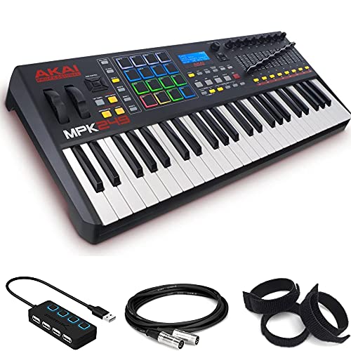 Akai Professional MPK249 | 49-Key USB MIDI Keyboard & Drum Pad Controller with LCD Screen (16 Pads / 8 Knobs / 8 Faders), VIP Software Download Included with 4-Port USB Hub and Cable and Cable Ties