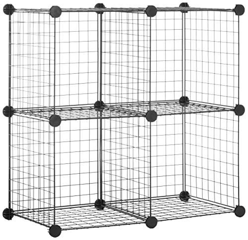 Amazon Basics 4 Cube Wire Grid Storage Shelves, Stackable Cubes, Black, 14' x 14' x 14'