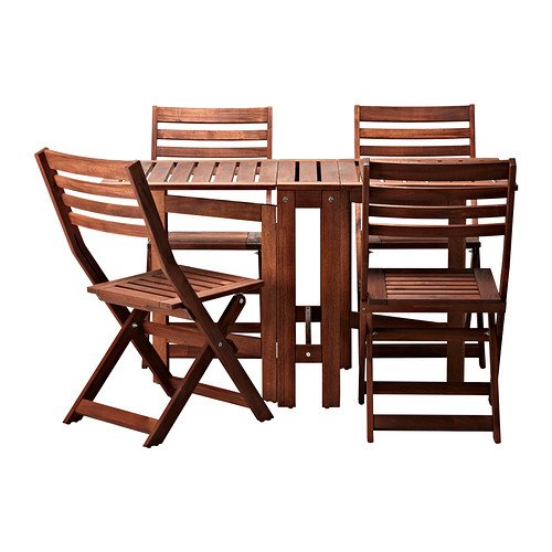 IKEA Applaro Table and 4 Folding Chairs, Outdoor, Brown