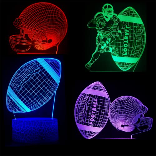 Football 3D Night Light,4 Patterns 3D Hologram Illusion Lamp,Dimmable Remote Control/Smart Touch,16 Colors Changing LED Light,Room Decor Football Bedside Desk Lamp,Gift for Football Lover (Style 7)