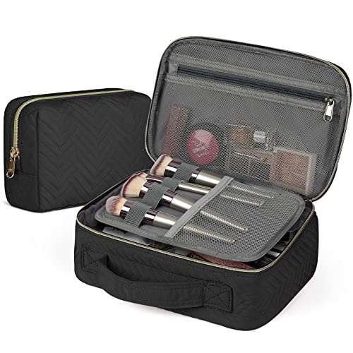 Makeup Bag 2pcs Waterproof Cosmetic Bag Set Portable Large Makeup Organizer Storage Bag Travel Toiletry Bag Multifunction Pouch for Women and Girls, Black
