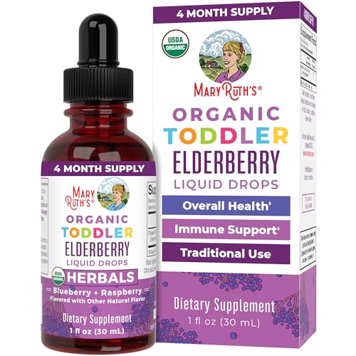 MaryRuth's Toddler Elderberry Syrup | USDA Organic Elderberry | Sugar Free Kids Immune Support Supplement for Ages 1-3 Years | Clean Label Project Verified, Vegan, Non-GMO, Gluten Free | 1 Fl Oz
