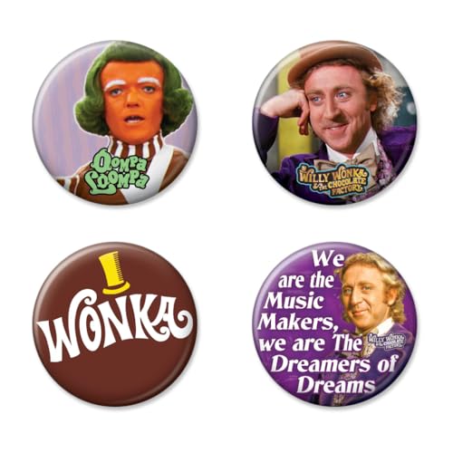 Ata-Boy Willy Wonka & the Chocolate Factory 1971 Movie Set of Four 1.25 Inch Collectible Buttons