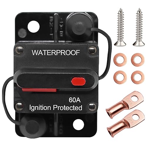 Erayco 60 Amp Circuit Breaker with Manual Reset Waterproof Inline Fuse Inverter for Marine Trolling Motors Boat ATV Manual Power, Suface Mount, 12V-48V DC