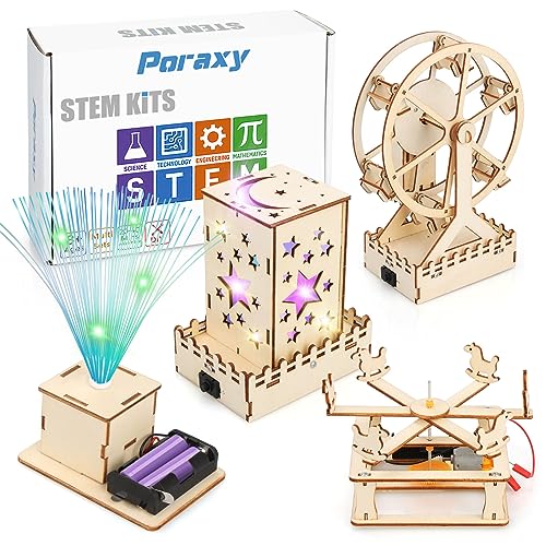 4 in 1 STEM Kits, Wooden Construction Science Kits, STEM Projects for Kids Ages 8-12, 3D Puzzles, DIY Educational Craft Building Toys, Christmas Birthday Gifts for Girls and Boys 8 9 10 11 12 Year Old