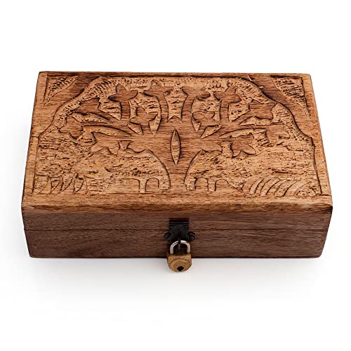 Great Birthday Gifts Handmade Decorative Wooden Jewelry Box Tree Of Life Carving Jewelry Organizer Keepsake Box Treasure Chest Trinket Holder Watch Box Storage Lock Box Housewarming