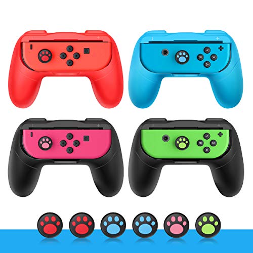 Joy Con Grip for Nintendo Switch Joy-Con 4-Pack/Wear-Resistant Smooth Surface Handle Kits with 6PCS Cat Paw Silicone Thumb Joystick Caps Cover