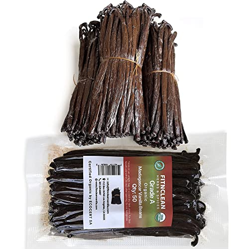 50 Organic Grade A Madagascar Vanilla Beans. Certified USDA Organic. ~5' by FITNCLEAN VANILLA. Bulk for Extract and all things Vanilla. Fresh Bourbon NON-GMO Pods