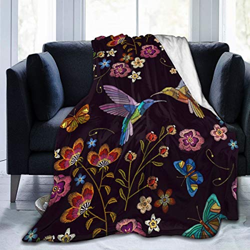 Abucaky Hummingbird Bird Fleece Throw Blanket Ultra Soft Cozy Blooming Flowers Decorative Flannel Blanket All Season for Home Couch Bed Chair Travel 50x40in