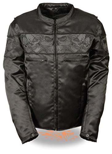 MEN'S REFLECTIVE SKULL MOTORCYCLE MOTORBIKE TEXTILE SCOOTER JACKET BLACK NEW (5XL Regular)