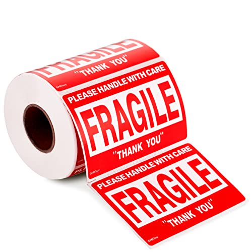 GMKbuy 3 x 2 Inch – 100 Fragile Stickers Roll – Easy Tear, Permanent Adhesive Warning Labels for Shipping Box, Carton, Parcel, Package, Pallet & More