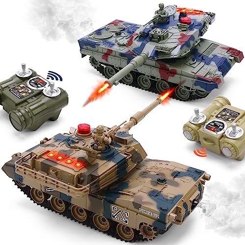 ROGALALY RC Tank Set, 1/24 Scale RC Army Battle Tanks with Life Indicators and Spray, 35 Mins Playtime Remote Control Military Toys, Set of 2 RC Vehicles for Kids and Adults