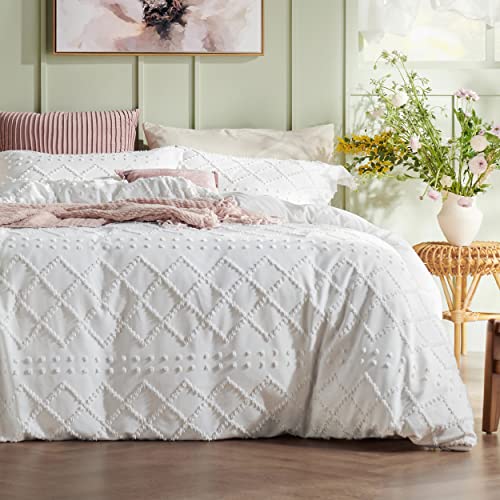 Bedsure Duvet Cover King Size - King Duvet Cover Set, King Boho Bedding for All Seasons, 3 Pieces Embroidery Shabby Chic Home Bedding Duvet Cover (White, King, 104x90)