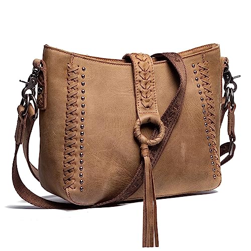 Montana West Hobo Purse Western Satchel Shoulder Bags for Women Genuine Leather Crossbody Handbags MWL-G001BR