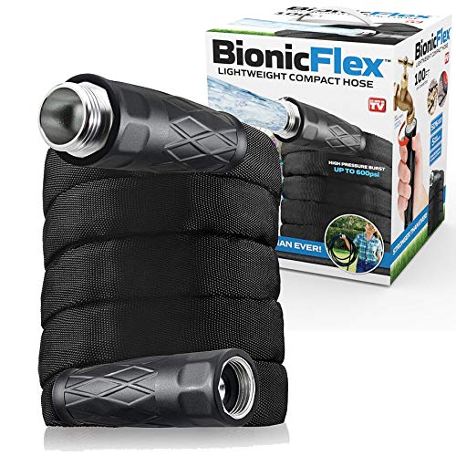 Bionic Flex 100’ Garden Hose, Ultra Durable & Lightweight Weatherproof Water 500 PSI Crush Resistant EZ Connect Metal Fittings, Tear Resistant, Kink Free Outdoor Yard Hose