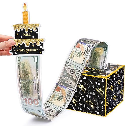 Meiidoshine Birthday Money Box for Cash Gift Pull, Money Gift Boxes for Cash with Pull Out Happy Birthday Day Card and 100Pcs Transparent Bags - A Fun and Loving Way to Offer Cash as A Gift