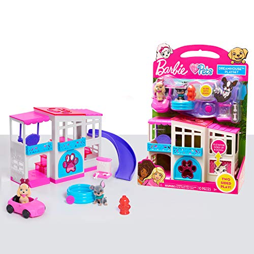 Barbie Pet Dreamhouse 2-Sided Playset, 10-pieces Include Pets and Accessories, 1-inch Pets, Kids Toys for Ages 3 Up by Just Play