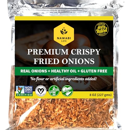 Crispy Fried Onions | 100% Natural (Non-GMO) | Gluten Free | KETO Friendly | No Sodium | Low Carb | Resealable Bag | 8 oz | By Nawabi Life