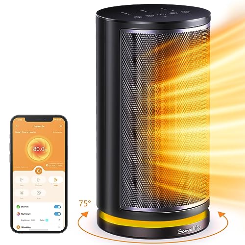 GoveeLife Smart Space Heater, Electric Space Heater with Thermostat, Wi-Fi & Bluetooth App Control, Works with Alexa & Google Assistant, 1500W Ceramic Heater for Bedroom, Indoors, Office, Living Room