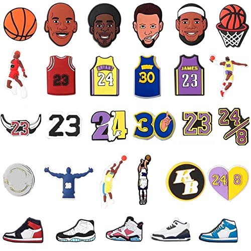 Qqtozsy 30pcs Basketball Shoes Charms for Boys, Unduplicated Shoe Charms for Boys Gift Decor PVC Sports Shoe Charms for Teens Man Party Favors