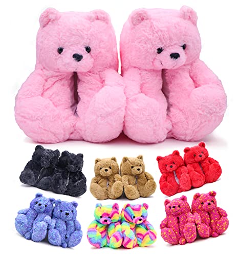 OLDSH Teddy Bears Slippers for Women, Bear Shoes, Cute Animal Bear Slippers for Home, House Slippers (Pink)