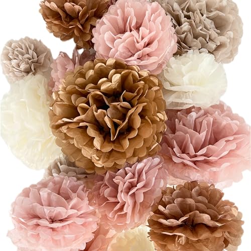 Vidal Crafts 20 Pcs Party Tissue Paper Pom Poms Set - Blush Pink Tissue Paper Flowers Decorations for Birthday Party, Bachelorette, Bridal Shower Decorations, Wedding, Baby Shower Decor, 6' to 14'