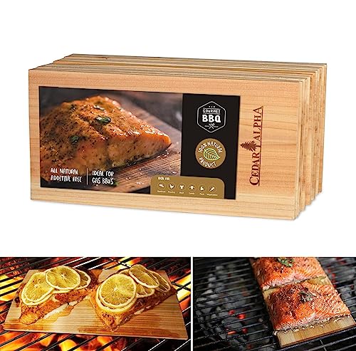 Cedar Alpha 12 Pack Premium Cedar Planks for Grilling Salmon, Meat Fish and Veggies. Adding Extra Smoke and Flavor, Soaking Fast, Easy To Use Cedar Grilling Planks (11'X5.5', Natural Cedar Wood)