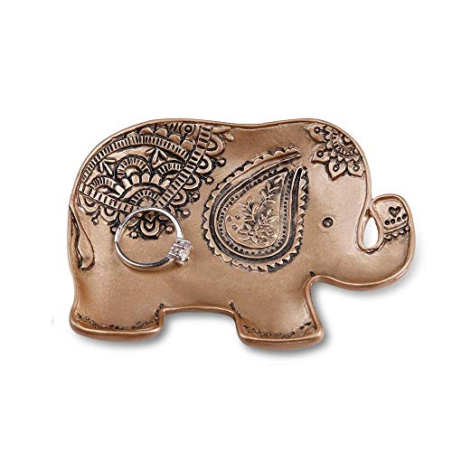 Jewelry Tray Elephant Shape Vintage Trinket Ring Earrings Organizer Storage Desk Ornaments Dish Plate Stand Display Decorative Dish Jewelry Holder 3.7 x 2.9 x 0.6inch (Bronze)