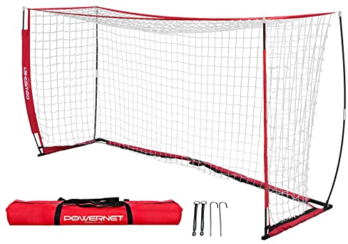 PowerNet Soccer Goal | Portable Net Collapsible Metal Base | Quick Setup Ultra Portable | Full Size Framed Soccer Goal | 1 Goal + 1 Carry Bag (12X6 FT)
