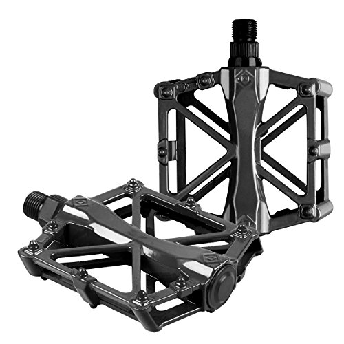 DUNCHATY Bike Pedals Mountain Bike Pedals Aluminum CNC Bearing Bicycle Pedals, Road Bike Pedals with 16 Anti-Skid Pins Lightweight Platform Pedals for BMX/MTB Bike 9/16' Spindle Black