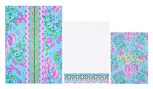 Lilly Pulitzer Notebook and Notepad Set of 3, Includes Large and Small Lined Notebooks and Medium Blank Desktop Notepad, Best Fishes