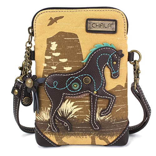 CHALA Crossbody Cell Phone Purse-Women Canvas and PU Leather Multicolor Handbag with Adjustable Strap (Safari Horse Brown)