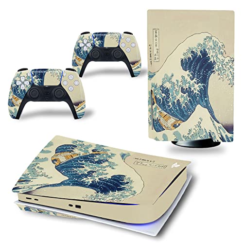Skin for PS5 Disc Edition Decal Cover, Protective Sticker Decal for PS5, Full Set Skin Vinyl for PS5 Disc Console and Controller (Sea Wave)